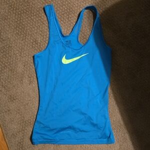 Nike Women's Bright Blue Tank Top with Yellow Logo